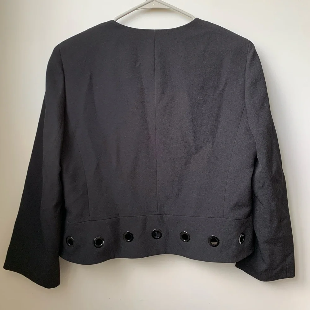 JONES STUDIO Women’s Black 3/4 Sleeve Open Front Lined Bolero Jacket Blazer